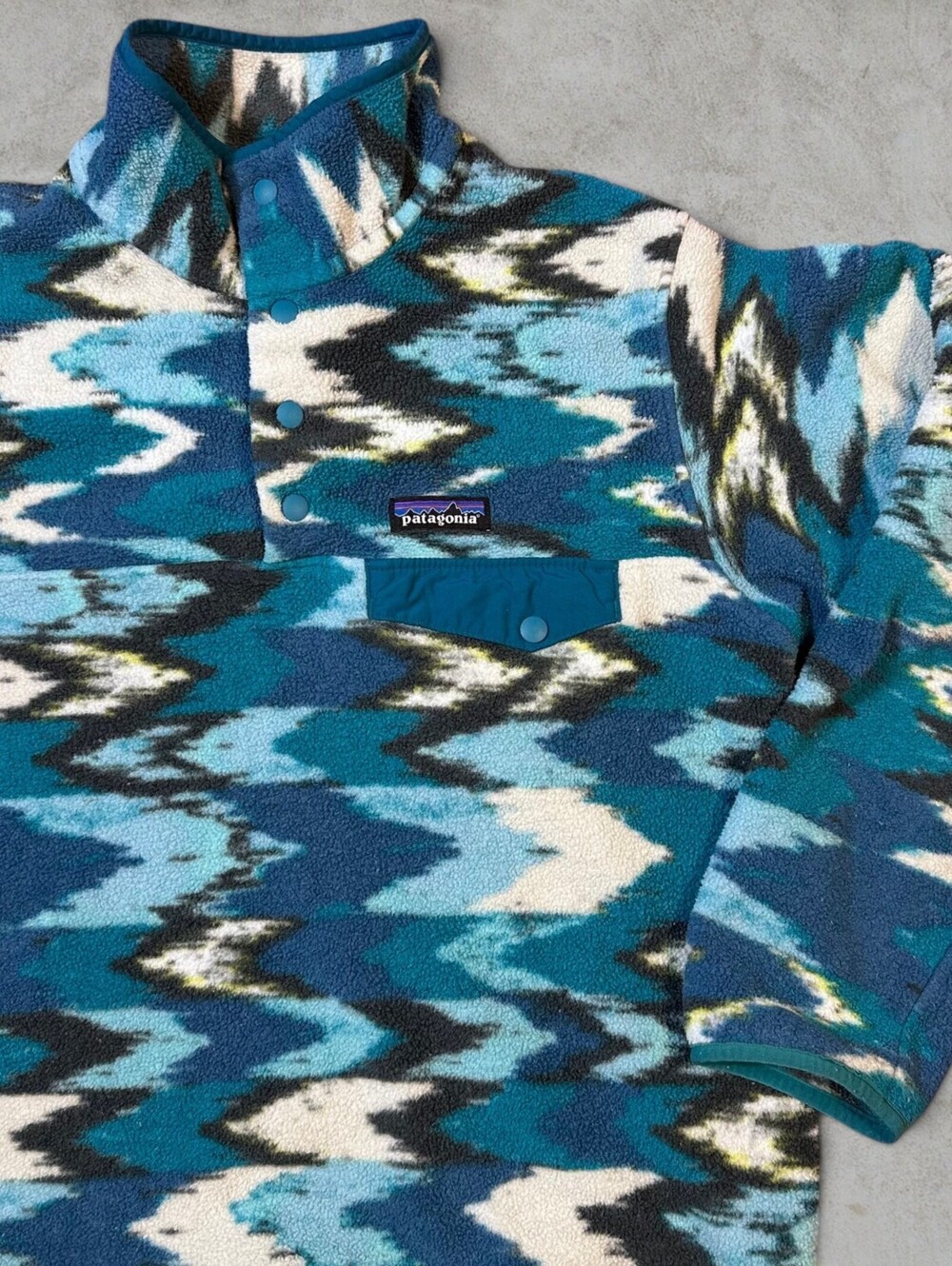 Vintage Patagonia Synchilla Snap T Blue Aztec Pattern Sz S